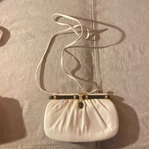 Judith Leiber Vintage Cream Lizard Handbag with cameo/jeweled closure